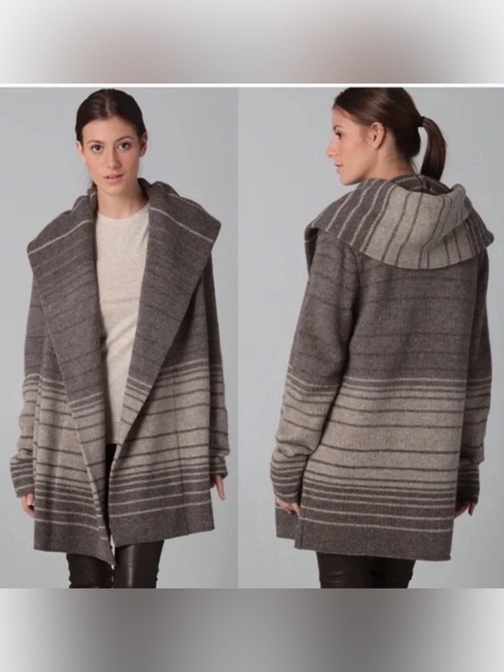 Vince Sophie Open Front Hooded Cashmere Wool Alpaca Blend Sweater Cardigan M